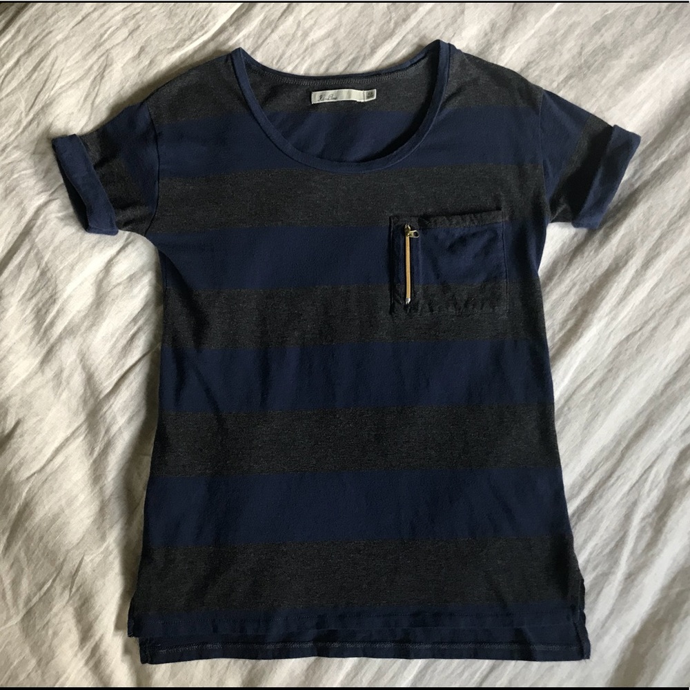 Hi line from Madewell navy gray stripe pocket tee